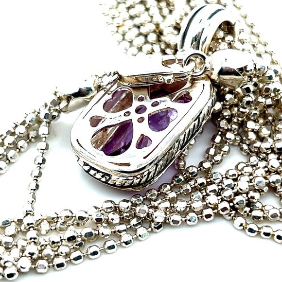 925 Silver Multi-Strand Amethyst Pendant with Gold Accent Necklace - Picture 4 of 10